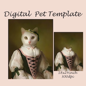 Royal pet portrait template, Renaissance Pet Lady costume, royal animal portrait, Photoshop template JPG
