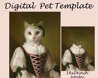 Royal pet portrait template, Renaissance Pet Lady costume, royal animal portrait, Photoshop template JPG