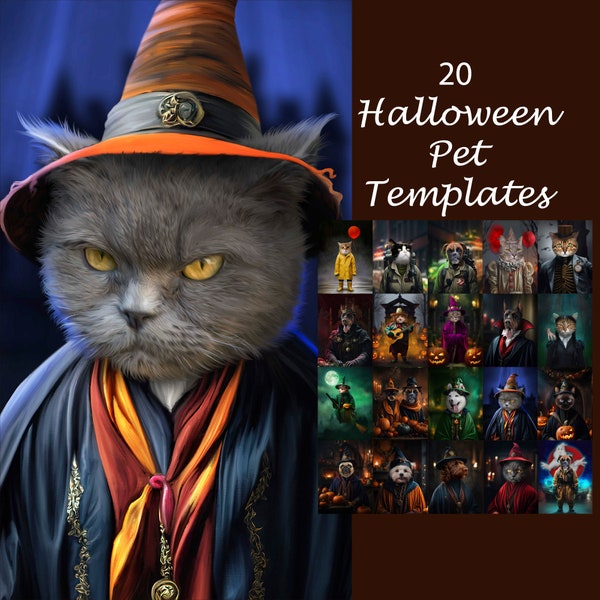 BUNDLE -20- Halloween Pet portrait templates, scary movie animal portrait, ghostbusters Pet, digital background JPG