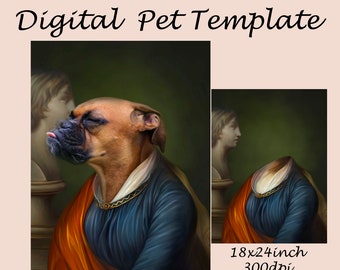 Animal Portrait template, Elegant Vintage pet portrait backdrop costume, Photoshop background JPG
