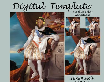 Royal portrait template, royal portrait costume, king prince royalty, skin colour options, Photoshop background backdrop JPG