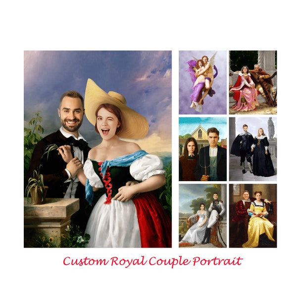 Custom Royal Couple Portrait from Photo, Historical Couple Portrait, Anniversary Gift, Personalized Wedding Gift, Gift for Parents