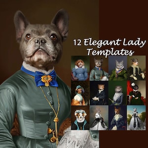 Elegant Pet Portrait Template: 20 Vintage Lady Backgrounds (JPG)