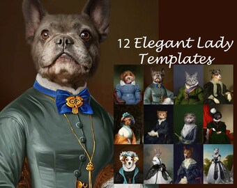 BUNDLE -12- royal pet portrait templates, elegant animal portrait, backdrop costume, Photoshop digital background JPG