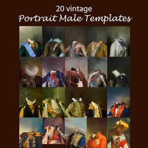 BUNDLE 20 royal pet portrait templates, vintage male animal portrait, backdrop costume, digital background JPG image 5