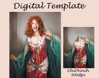Royal portrait template, royal portrait costume, oriental queen regal, ottoman princess dress, Photoshop background backdrop JPG