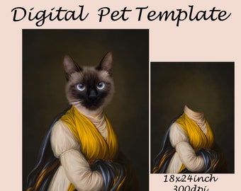 Animal Portrait digital template, Vintage royal pet portrait, Photoshop background, backdrop costume
