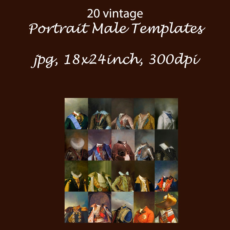 BUNDLE 20 royal pet portrait templates, vintage male animal portrait, backdrop costume, digital background JPG image 6
