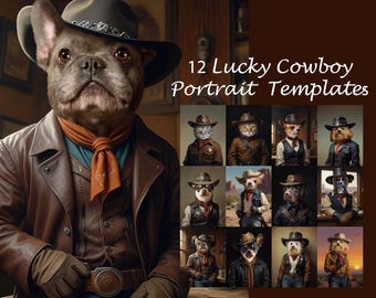 Plantillas de retratos de mascotas de vaqueros: Fondos de disfraces de animales del lejano oeste de los Dallas Cowboys