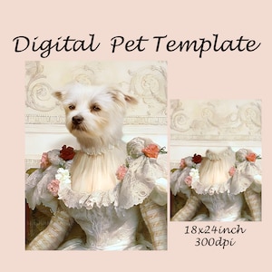 Vintage Victorian Lady Pet Portrait Template - Elegant Renaissance Animal Costume Background - Photoshop JPG
