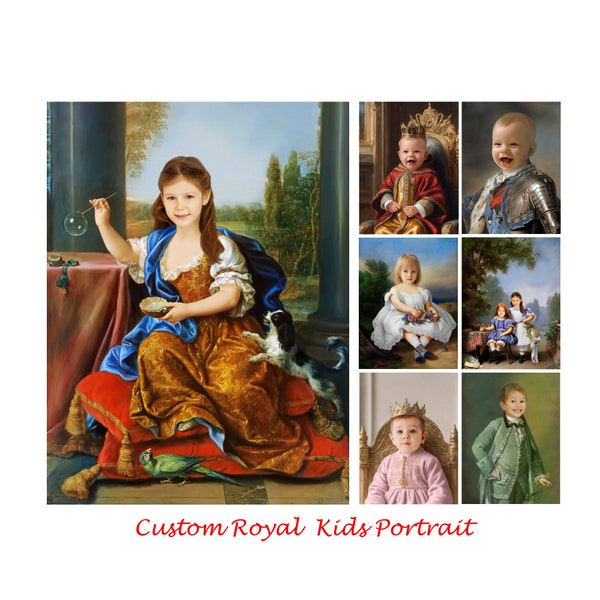 Custom Royal Child Portrait from Photo, Victorian Children Portrait, Custom Renaissance Princess Portrait, Christmas family gift