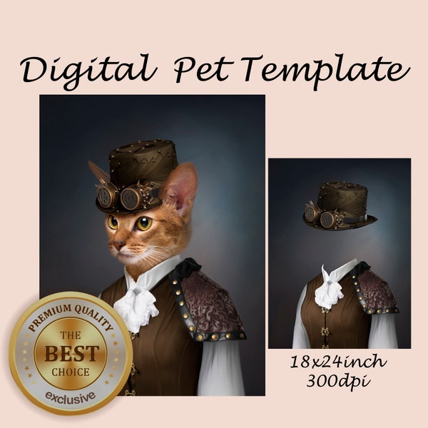 Steampunk Pet girl portrait template, royal pet portrait, digital background, Photoshop template, backdrop costume, JPG