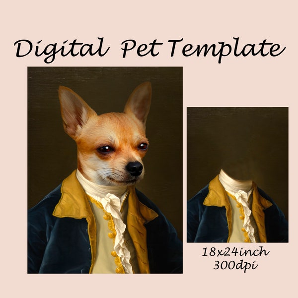 Elegant Royal Pet Portrait Template - Vintage Renaissance Animal Costume Background - Photoshop JPG