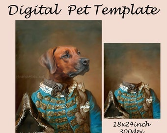 Animal Portrait digital template, Vintage royal pet portrait, Photoshop background, backdrop costume