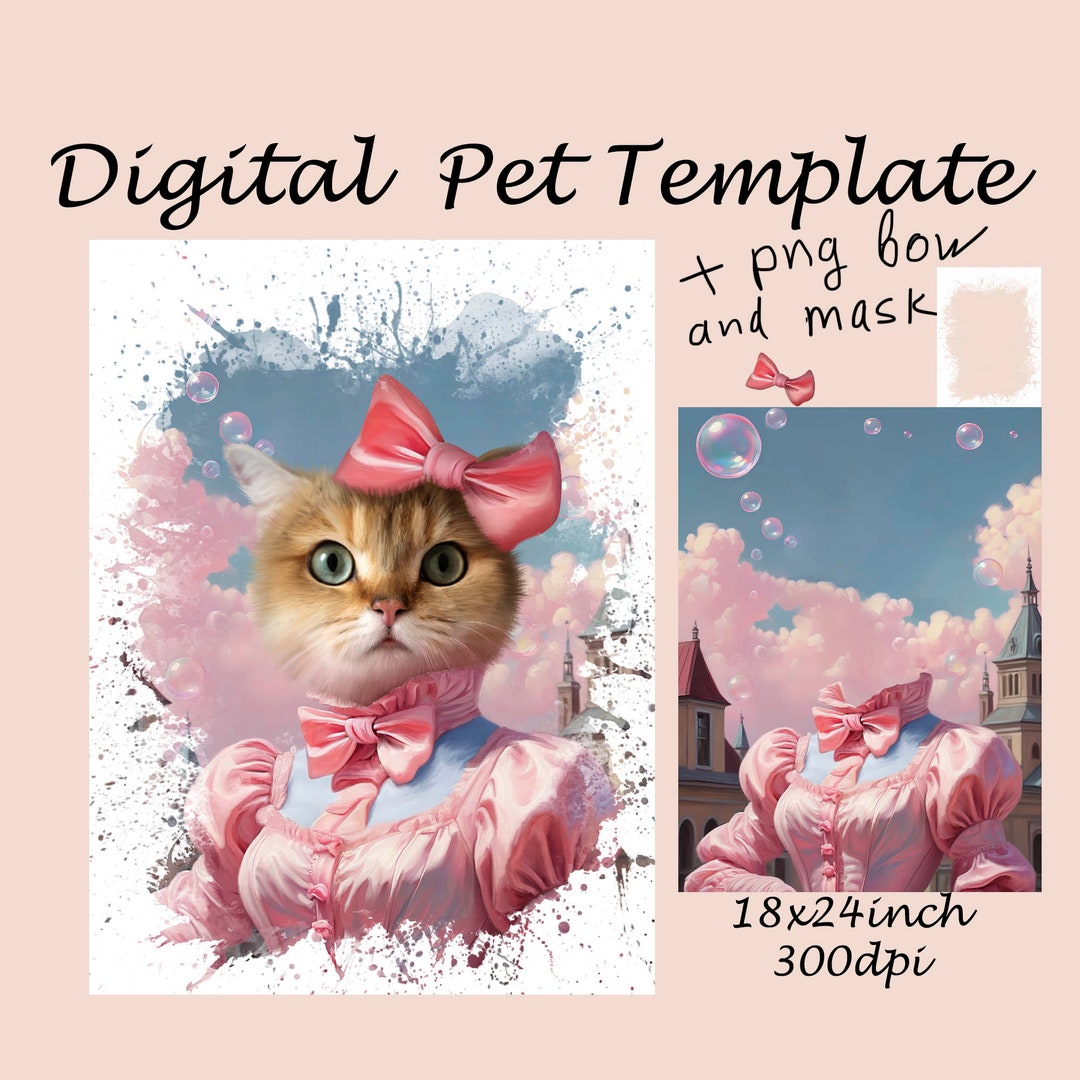 Animal Portrait Digital Template, Pink Coquette Pet Portrait,
