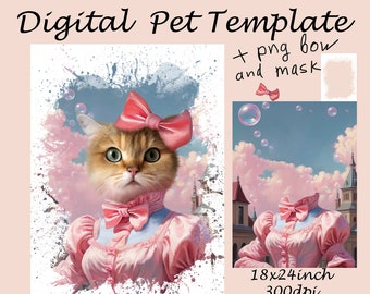 Animal Portrait digital template, Pink Coquette pet portrait, Photoshop background, backdrop costume JPG