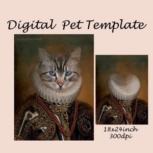 Royal pet portrait template, vintage male animal portrait, Renaissance Knight backdrop costume, Photoshop template JPG