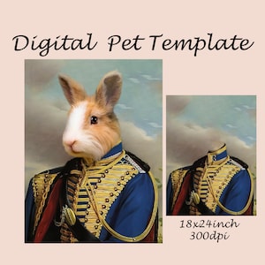 Royal pet portrait digital template, vintage cat dog Photoshop background, backdrop costume