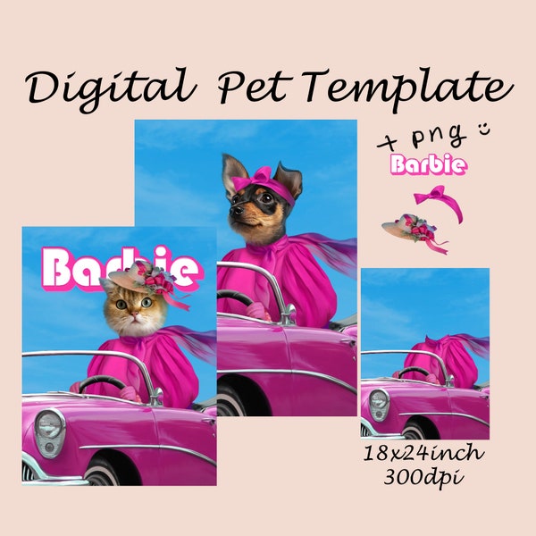 Barbie Pet portrait template, modern animal portrait, digital background, Photoshop template JPG, backdrop costume, Barbie Pet costume