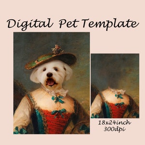Royal pet portrait, Vintage Victorian Lady costume, royal animal portrait, Photoshop template JPG