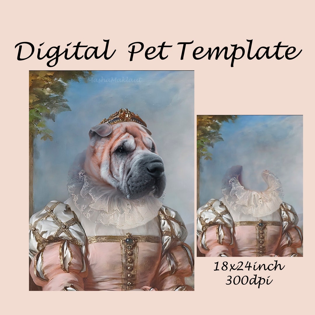 Royal Pet Portrait Template, Vintage Pet Princess Costume, Royal Animal