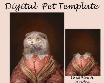 Royal pet portrait, royal animal portrait, Vintage Lady, Photoshop template JPG, backdrop costume