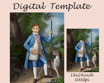 Boy portrait template, royal child portrait costume, prince portrait backdrop, Photoshop template JPG