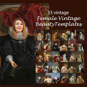 Vintage Royal Portrait Templates: Female Aristocratic Oil Painting (JPG)