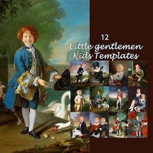 BUNDLE -12- prince portrait templates child vintage gentleman costume, Photoshop background JPG