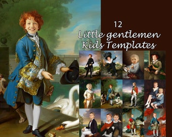 BUNDLE -12- vintage prince portrait templates child gentleman costume, Photoshop background JPG