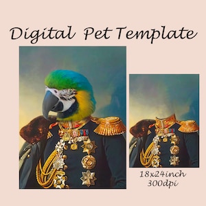 Royal pet portrait template, historical royal animal portrait, vintage Pet costume, Photoshop digital background JPG