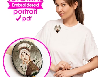 Handledning för broderad brosch, broderat hänge, digital PDF för porträttbroderi