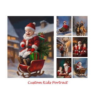 Custom Digital Christmas Kids Portrait, Santa Portrait, Custom New Year greeting card, portrait from photo