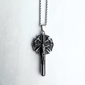 Firefighter Crucifix Necklace Firefighter Gift Cross Pendant Necklace Catholic Jewelry Firefighters Crucifix by In Via