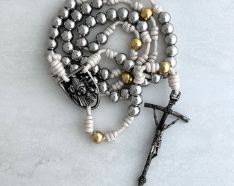 Pope John Paul II In Via Handmade Rosary Catholic Rosary Beads Solid White Bronze Crucifix