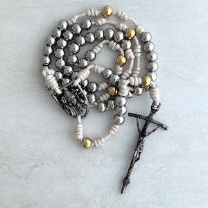 Pope John Paul II In Via Handmade Rosary Catholic Rosary Beads Solid White Bronze Crucifix