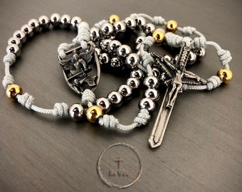 St Michael Rosary Necklace Catholic Rosary Beads Handmade Rosary Custom St Michael Pendant Solid White Bronze Crucifix Guardian by In Via