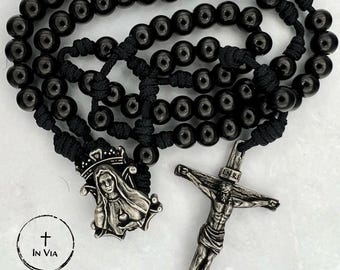 Blessed Mother Rosary | Catholic Prayer Beads | Unbreakable Rosary Gift Handmade Black Stainless Steel |