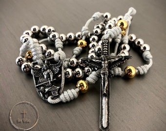 St Michael Rosary Necklace St Michael Pendant Rosary Catholic Rosary Beads Stainless Steel Archangel Michael Guardian Rosary by In Via