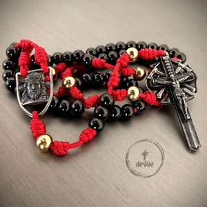 In Via Firefighters Handmade Rosary Catholic Rosary Beads Red Black Rosary Necklace Firefighter Gifts