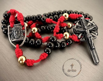In Via Firefighters Handmade Rosary Catholic Rosary Beads Red Black Rosary Necklace Firefighter Gifts