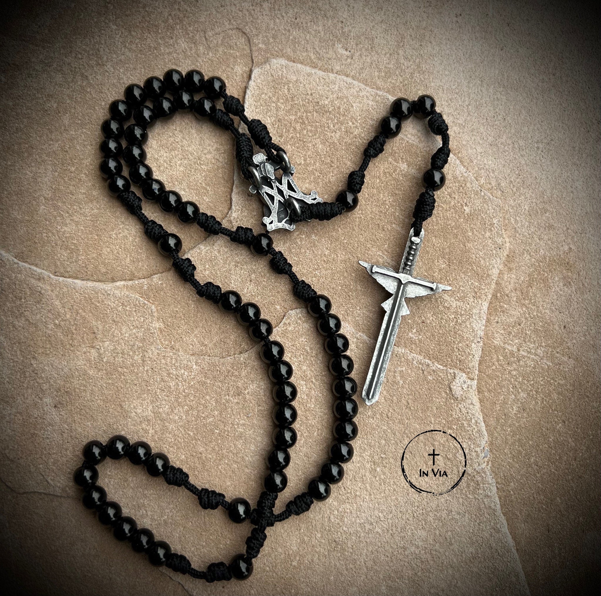 Bling Jewelry Religiöse Schwarze Perlen Gesegnete Mutter Jungfrau Maria Rosenkranzperlen Kruzifix Kreuz Halskette Für Frauen Teenager 18K Vergoldet