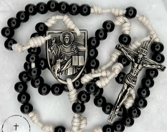 St. Dominic Rosary | Handmade Black Stainless Steel Rosary | White Bronze Crucifix