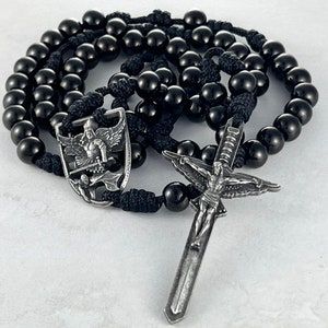 In Via St Michael Rosary Catholic Rosary Beads Handmade Rosary Necklace St Michael Pendant Defender Rosary Black Stainless Steel