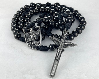 In Via St Michael Rosary Catholic Rosary Beads Handmade Rosary Necklace St Michael Pendant Defender Rosary Black Stainless Steel
