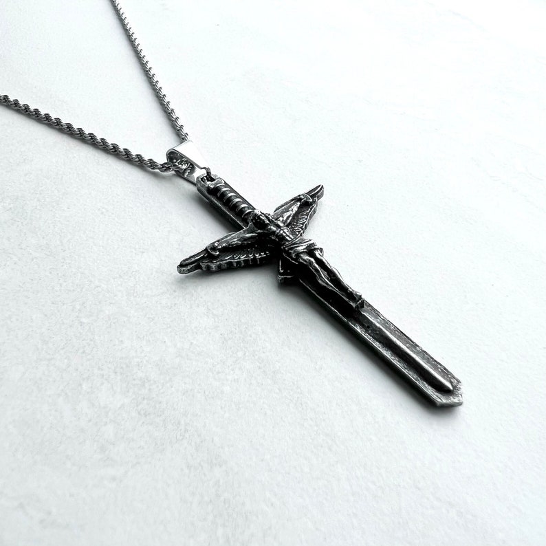 Sword of the Spirit Crucifix Necklace | Handmade Catholic Cross Pendant | Ephesians 6:17 image 4