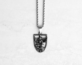 In Via St Michael Pendant Necklace Catholic Saint Pendant St Michael Necklace Confirmation Gift Saint Michael Defender Necklace