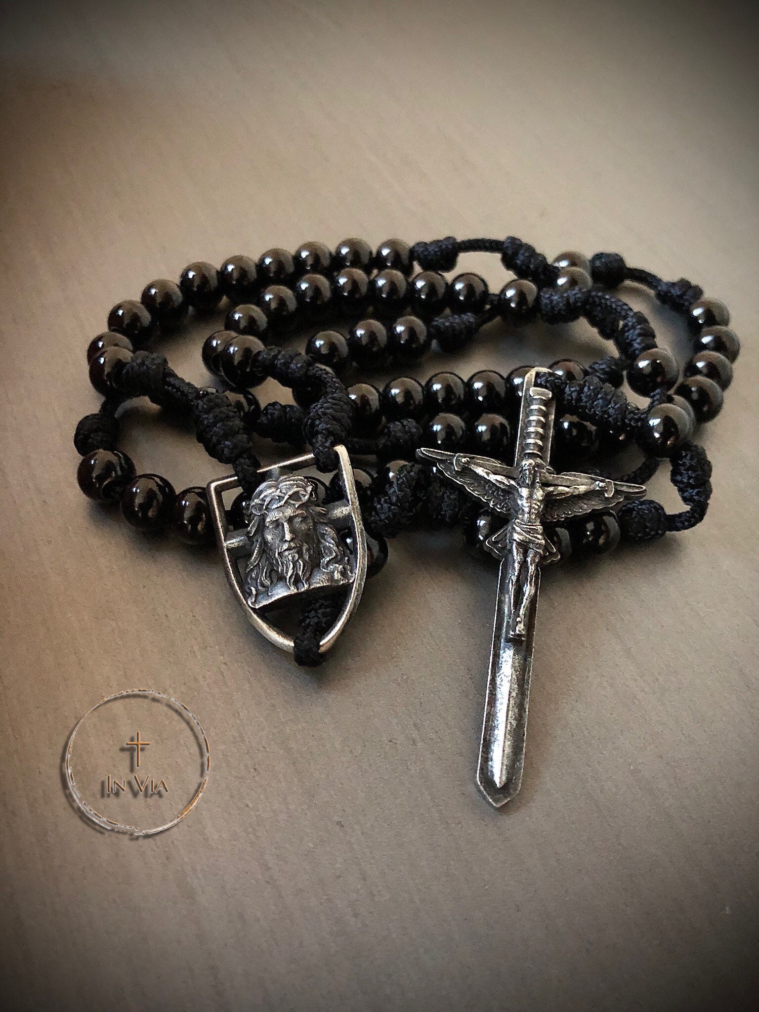 Black Beads Cross Rosary Necklaces for Men, Male Power Balance Hematite  Chain Necklace, Religious Faith Prayer Jewelry