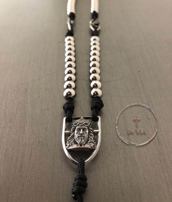 Religious Vintage Jewelry 6mm bead Jesus Stainless Steel Rosary Bead with  holy Cross Bracelet Christian Jewellery