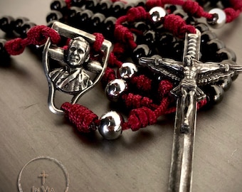 Fulton Sheen Rosary Necklace Handmade Catholic Rosary Beads Burgundy Paracord Prayer Beads Catholic Gifts Fulton J Sheen Defender by In Via